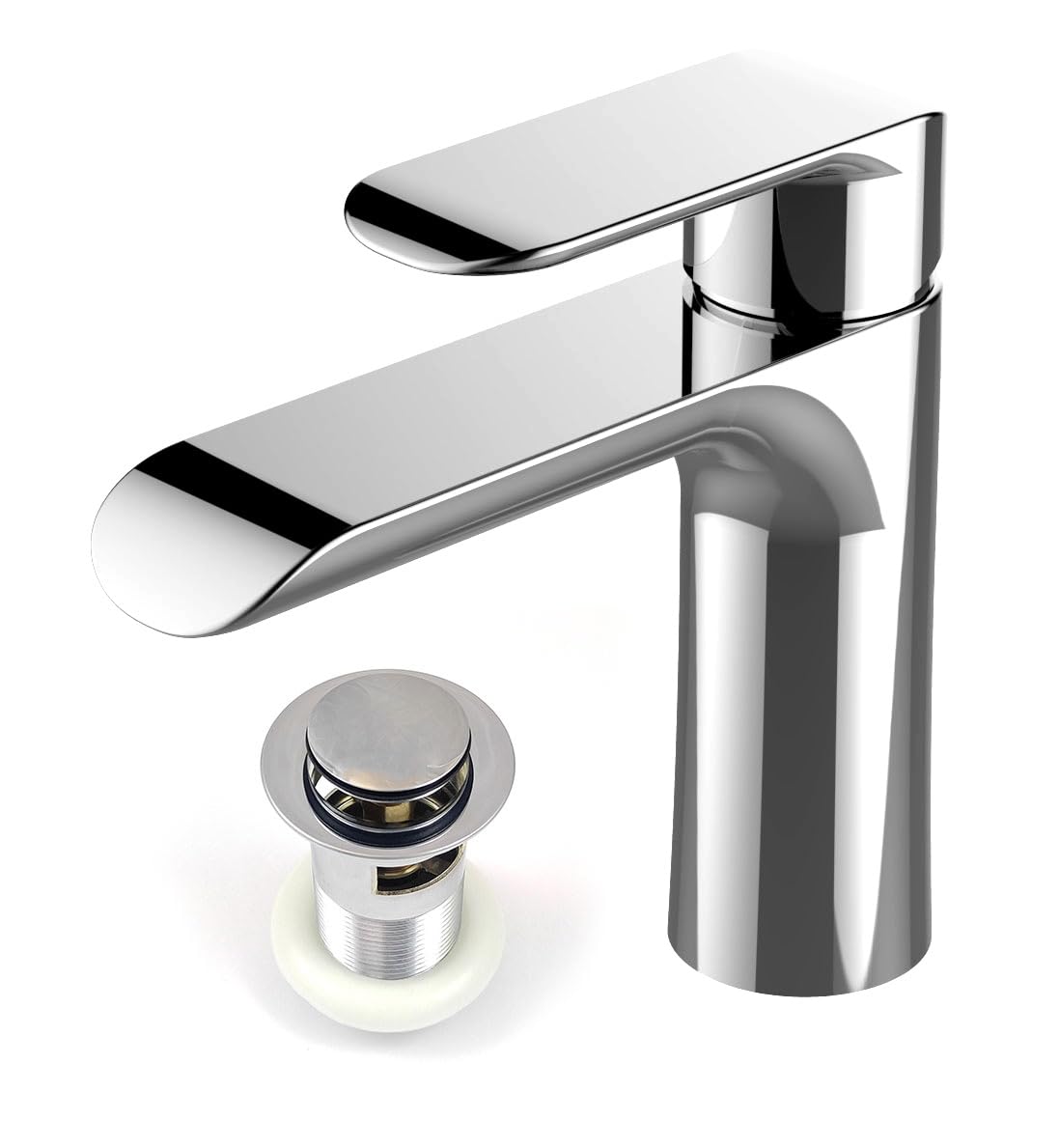 Xcel Home Mera Modern Chrome Basin Sink Tap with Waste, Round Mixer Mono Bloc Luxury Bathroom Sink Faucet, Single Lever Control, Easy Installation, UK Standard