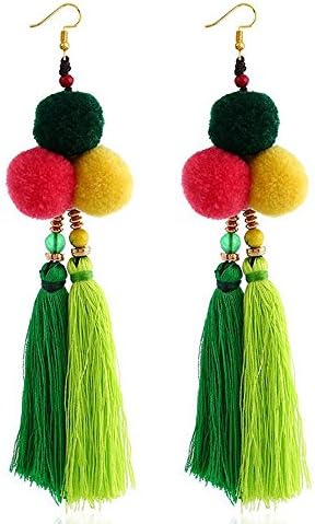 Bohemian Tassel Earrings For Women Ethnic Colorful Pom Pom Dangle Fringe Earrings Brincos