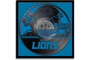 Sporticulture Football Wall Art Framed Vinyl Record Decor Print - 13X13 NFL Football Posters For Boys Bedroom & Decorations for Man Cave - Detroit Lions