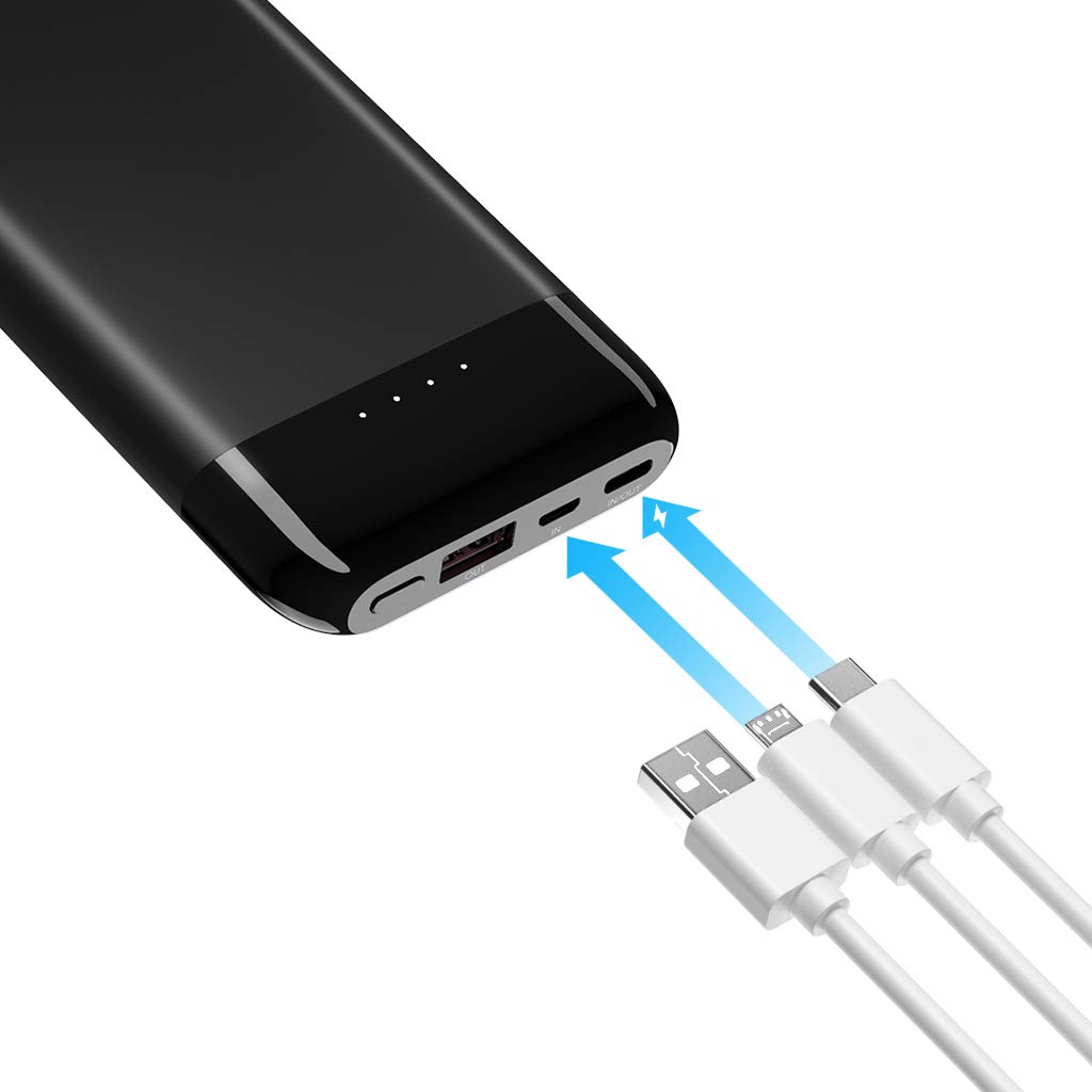 FLOUREON 10000mAh Portable Power Bank External Battery Pack with QC 3.0 High Speed Output (Black)