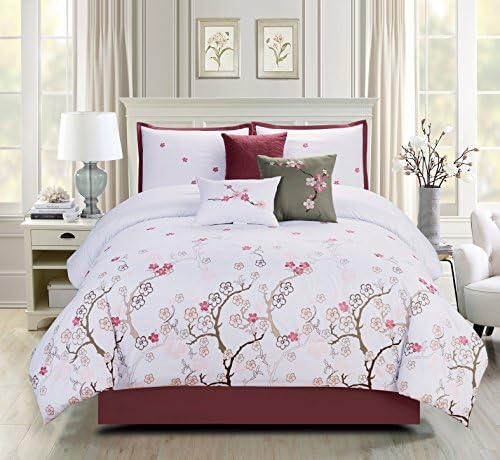 7 Piece Embroidery Japanese Style Bed in a Bag Comforter Sets Queen