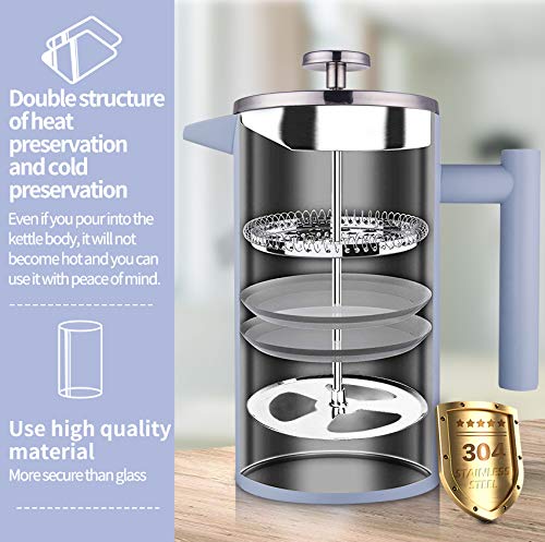 SULIVES Large Stainless Steel French Press Coffee Maker Double Wall Vacuum Insulated Stainless Steel Body- 34 oz/ 1000 ml - BLUE - Thumbnail 2