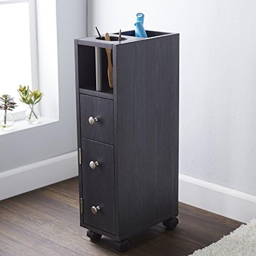 Freestanding Bathroom Hair Essential Storage Cabinet Made with Wood in Dark Gray Finish 27'' H x 7'' W x 11.75'' D