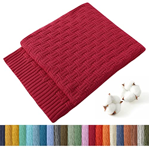TREELY 100% Cotton Knitted Throw Blanket Couch Cover Blanket(60 x 80 Inches, Red)