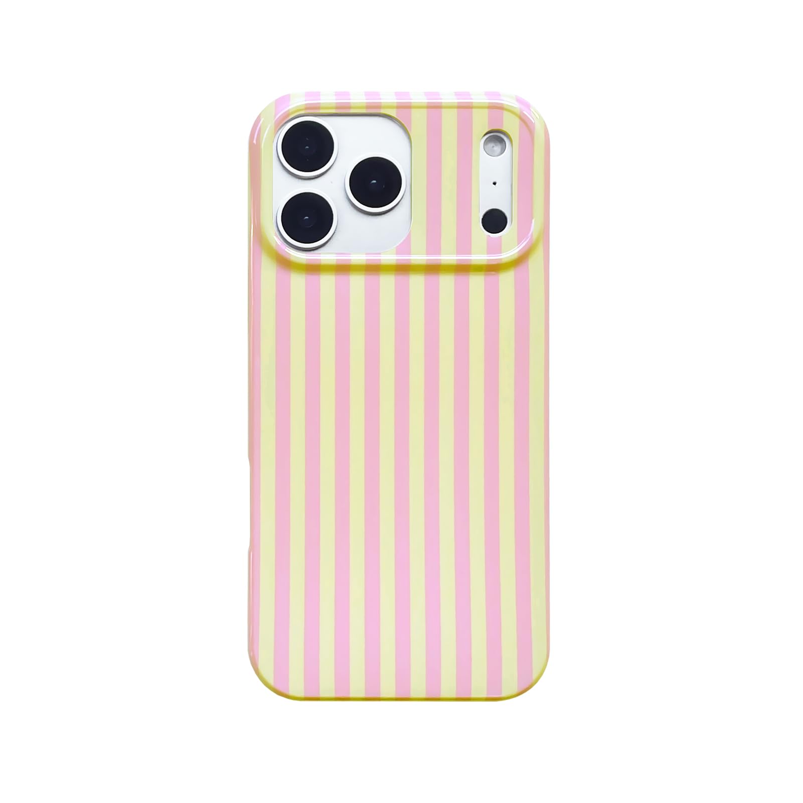 Reezaddin Pink and Yellow Striped Phone Case for iPhone 17 Pro,Cute Aesthetic Retro Vertical Line Stripes Pattern Protective Trendy Cover for Girls Women 6.3 inch