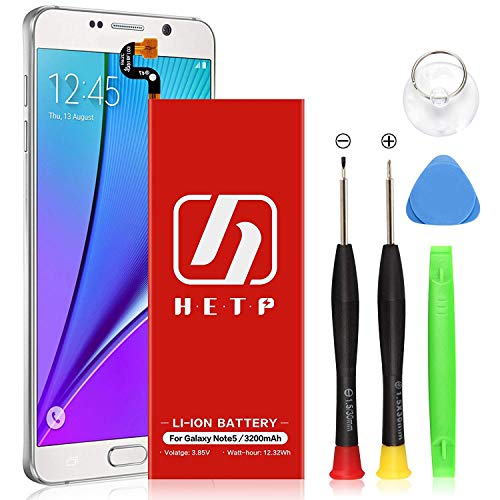 Galaxy Note 5 Battery Replacement 3200mAh HETP Upgraded Internal Li-ion Polymer Replacement Battery for Samsung Galaxy Note 5 SM-N920 N920T N920A N920P N920V with Free Screwdriver Tool Kit