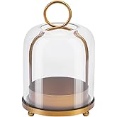 5"x7.5" Versatile Modern Metal Hurricane Lantern with Handmade Sturdy Glass Dome in Antique Brass for 3" Pillar Candle & Plants, Industrial, Farmhouse, Shabby Chic (Brass, 5"x7.5" for 3" Pillar)