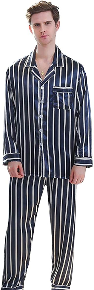 Dihope 2 Pieces Ensemble De Pyjama Homme En Satin Rayure Imprime Top Manches Longues Pantalon Doux Vetement Chemise De Nuit Decontracte Automne Printemps Dihope Amazon Fr Vetements Et Accessoires