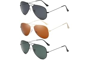 EASYHAUTE Aviator Sunglasses for Men & Women, Pilot Sun Glasses, Cop Police Sunnies, Classic Glass Lens, UV400 Shades for Driving (Black-grey/Black-G15/Gold-brown)