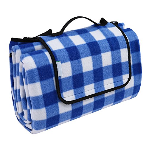 OUTCAMER Large Waterproof Outdoor Picnic Blanket, Portable Folding Picnic Blanket Mat with Tote for Family Camping(Blue-white checker, 79" × 59") - Thumbnail 6