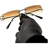 Street Knitted Men Women Stylish Narrow Rimless Light Brown Gradient Tinted Lens Rectangular Gold Frame Shades 90s Rectangular Slim Small Frameless Retro Trendy Hip Hop Square Unisex Sunglasses