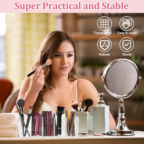 WINKIO Brush Holder with 5 Compartments, Acrylic Brush Holder, Clear Makeup Organizer, Large Capacity, Divided Storage, Multifunctional Cosmetic Organizer for Brushes, Eyeliners, Lipstick
