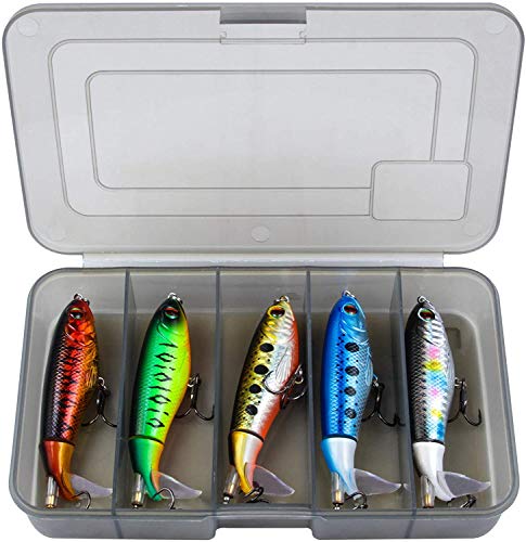 Jolicobo 5 Pcs Bleistift Popper Wobbler Kunstköder Angelköder Set 10cm Swimbait Kunstköder mit 2 Drillingshaken… – Bild 6