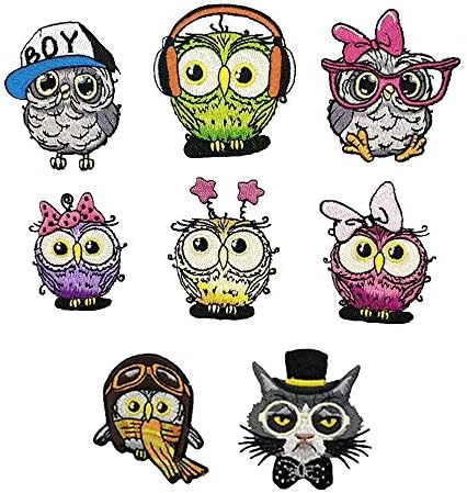 8pcs Embroidered owl Patch Sew On/Iron On Patch Applique Clothes Dress Plant Hat Jeans Sewing Flowers Applique DIY Accessory (8pcs owl)
