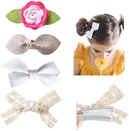 California Tot Premium Faux Leather Bow Hair Clips for Toddler, Girls, Mixed Set of 4 or 6