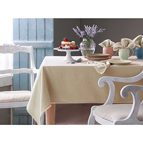 HomeCrate Luxurious French Perle Collection Solid Tablecloth 60" X 84" Natural, By Lenox