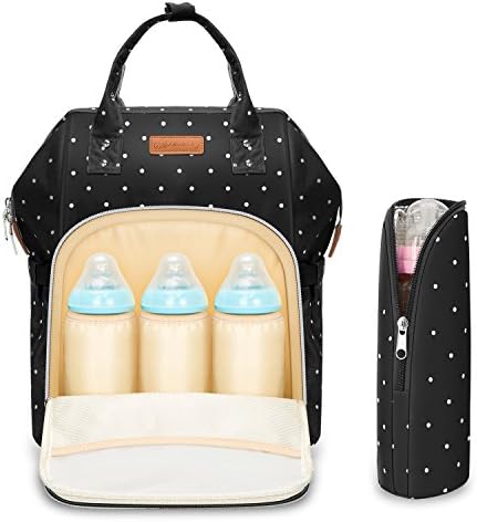 Baby Cloth Diaper Bag Backpack - Polywit (Upgrade Version) 14 Pocket Multi-functional Waterproof Super Large Swim Travel Diaper Bag Organizer, Best for Men, Women and Kids, Black with White Dots