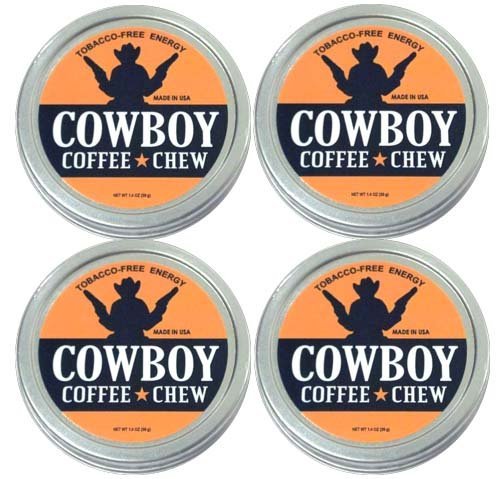 Cowboy Coffee Chew (Pack of 4) Quit Chewing Tin Can Non Tobacco Nicotine Free Smokeless Alternative to Dip Snuff Snus Leaf