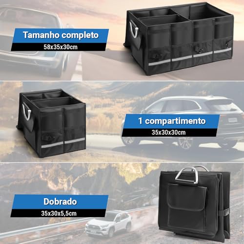 Organizador Carro Dobrável com Vários Compartimentos, Organizador de Porta-Malas de Carro, Armazenamento Dobrável para Acessórios de Carro para Mulheres E Homens