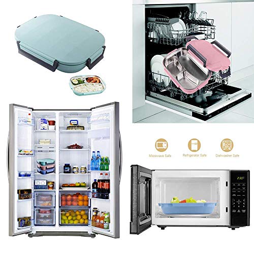 Bento Style Lunch Box for Adult teens, Removble 3 Compartments Stainless Steel Tray,On-the-Go Meal Dishwasher Safe,BPA-Free&Food-Safe Materials Reheat Storage Container Blue by ROYDOM ... - Thumbnail 5
