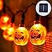 Halloween Pumpkin String lights 20 LEDs 16ft,Solar Powered Jack-O-Lantern Festival Decorative Lights for Indoor/Outdoor Patio,Parties(IP65 Waterproof,8 Light Modes,Warm White)