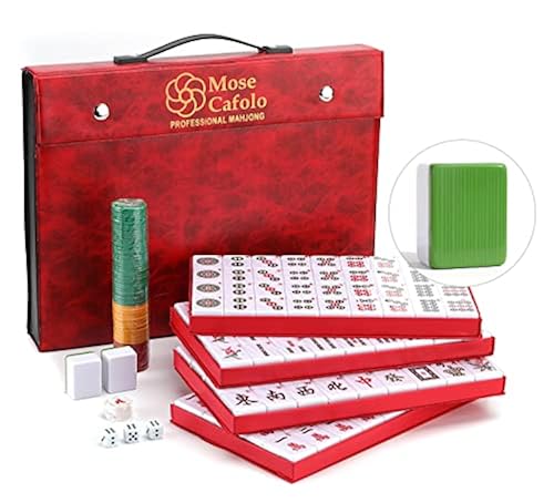 Professional Chinese Mahjong Game Set 146 Numbered Melamine Large Size Tiles Green With 