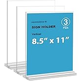 newnewshow 8.5x11 Acrylic Sign Holder 3 Pack Vertical Double-Sided Display (Optional 8.5x11 8.5x5.5 5x7 Horizontal and Vertical)
