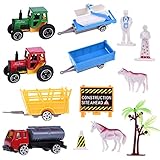 Farm Toys with Farm Animals ,Farm Vehicles, Little Farm Peoples,Trees,Road Sings Pack of 20 Pieces for Goodie Bags Fillers, Cake Topper, Pinata Filler, Xmas Toys for Kids
