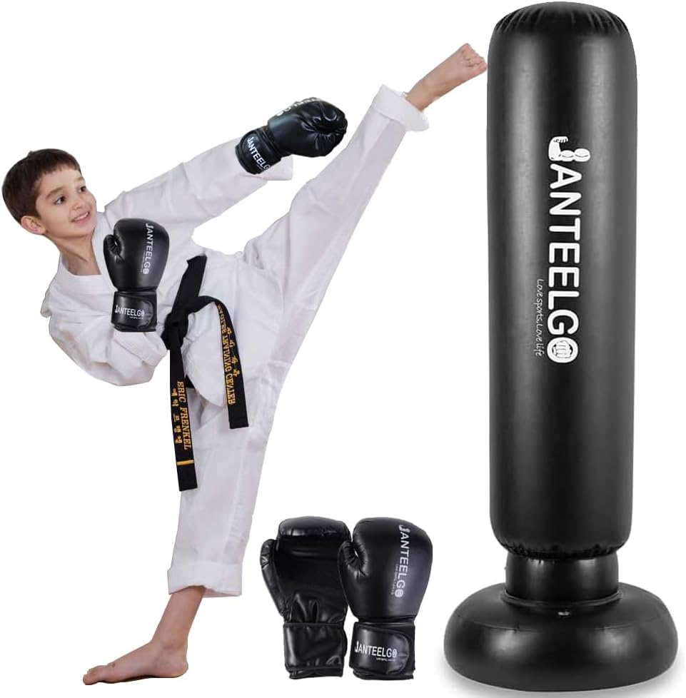 JANTEELGO 59 Inch Kids Inflatable Punching Bag with Gloves Boxing Set