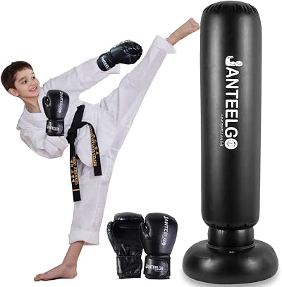JANTEELGO 59 Inch Kids Inflatable Punching Bag with Gloves Boxing Set