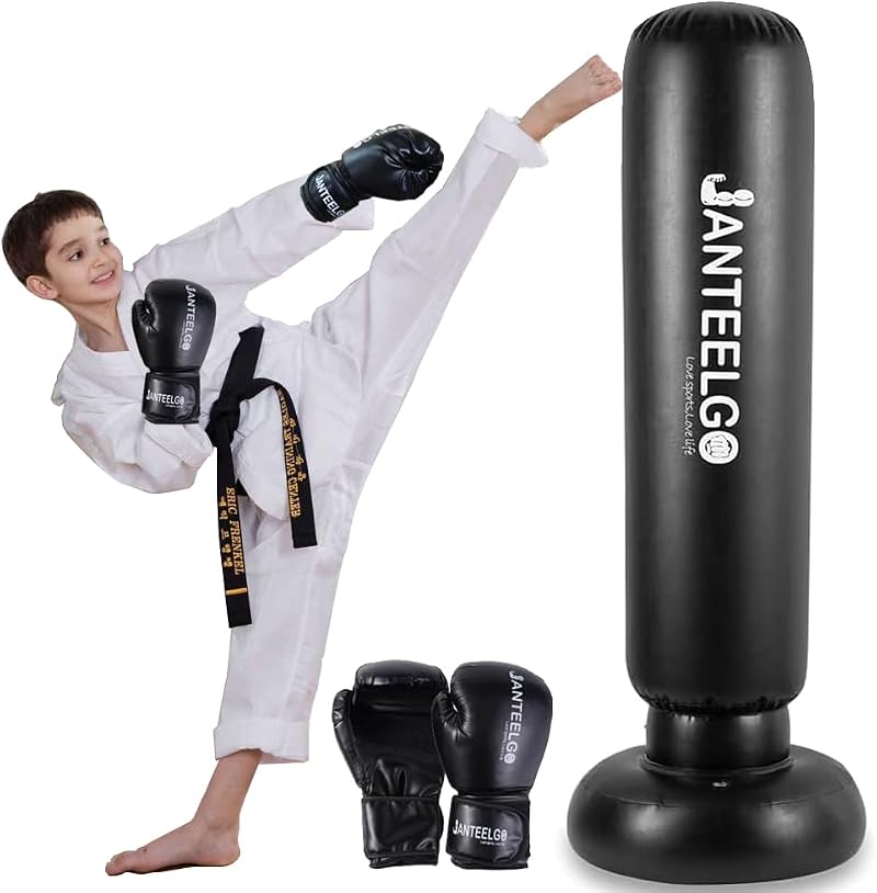 JANTEELGO 59 Inch Kids Inflatable Punching Bag with Gloves Boxing Set