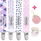Pacifier Clip by Dodo Babies Pack of 4 + Pacifier Case, Premium Quality for Girls Modern Designs Universal Holder Leash for Pacifiers, Teething Toy or Soothie, Baby Shower Gift Set