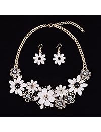 Yuhuan - Collar con colgante de flor y diamantes de imitación para mujer
