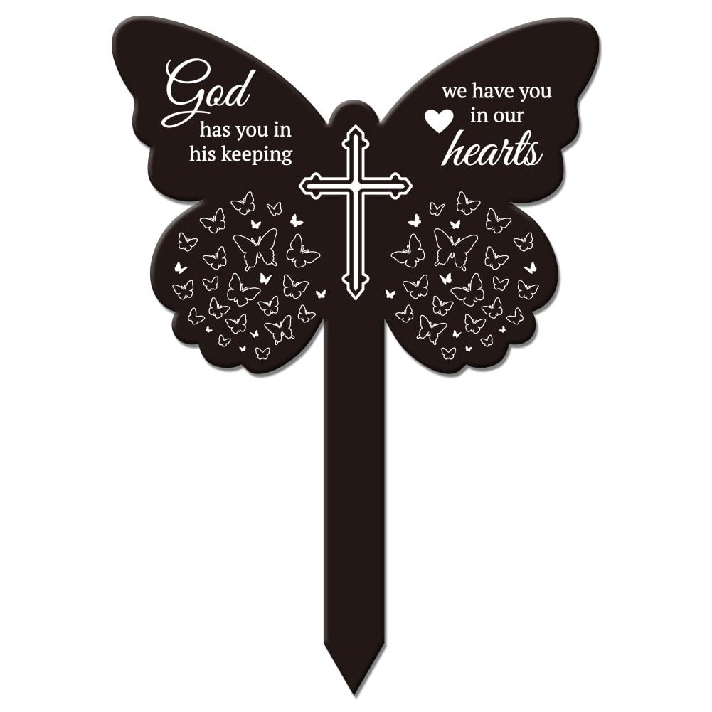 GLOBLELAND Butterfly God Garden Memorial Remembrance Plaque Stake for Cemetery - Acrylic Waterproof Sympathy Grave Marker for Yard — image 1