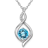 Gem And Harmony 1.00 Carat (ctw) Blue Topaz Infinity Drop Pendant Necklace in 14K White Gold With Chain