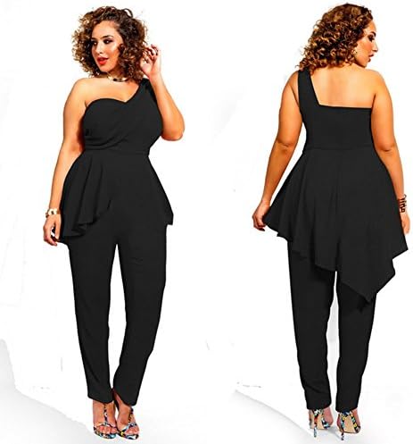 Hot Sexy Women's One Shoulder Plus Size Wrapped Dress Romper Jumpsuit Clubwear Pants (XXXL, black)