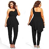 Hot Sexy Women's One Shoulder Plus Size Wrapped Dress Romper Jumpsuit Clubwear Pants (XXL, black)