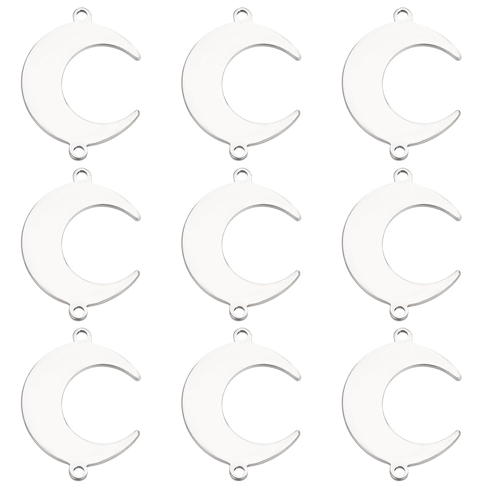 SUNNYCLUE 1 Box 60Pcs Moon Link Charm Stainless Steel Connector Charms Small Silver Laser Cut Connectors Crescent Charm for Jewellery Making Charms Bracelet Earring Christmas Wedding Women Beginners