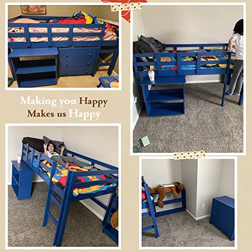 Naomi Home Twin Size Loft Bed with Desk Low Study Kids Twin Loft Bed with Storage Pine Wood Loft