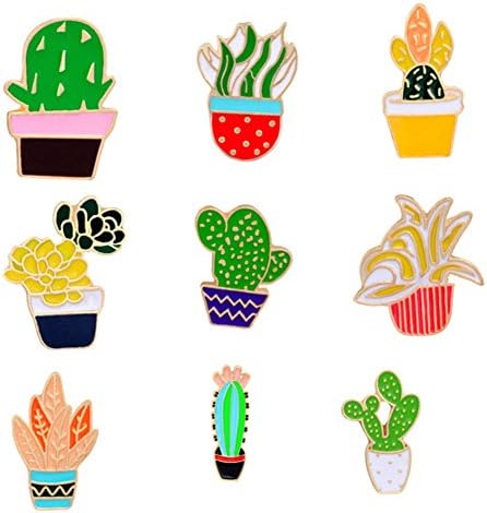 lifelovevc Women Children Cute Cactus Lotus Flower Grass Aloe Vera Potted Badge Corsage Collar Brooch Label Pin