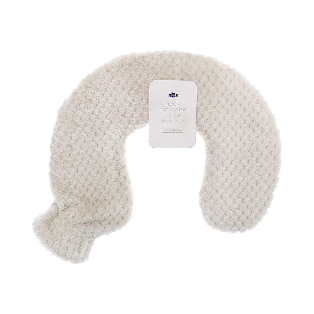 B4E Neck and Shoulder Hot Water Bottle | Ease Pain and Relax Muscles Neck Hot Water Bottles with Popcorn Plush Cover - Assorted Colours (Natural)