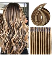 Tape in Hair Extensions 4P27 Medium Brown/Dark Blonde Adhesive Glue on Premium Quality 100% Real ...