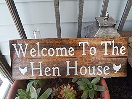 CPWood 15x45cm Wood Chicken Coop Sign, Welcome to The Hen House cb657675