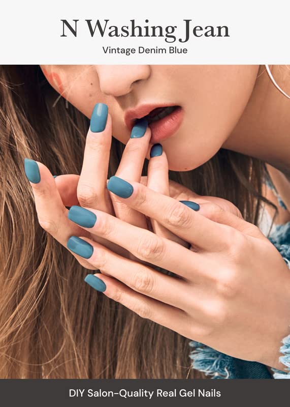 ohora Semi Cured Gel Nail Strips (N Washing Jean) - Blue, Solid, Works with Any UV/LED Lamps, Salon-Quality, Long Lasting, Easy to Apply & Remove - Includes 2 Prep Pads, Nail File & Wooden Stick - Image 2