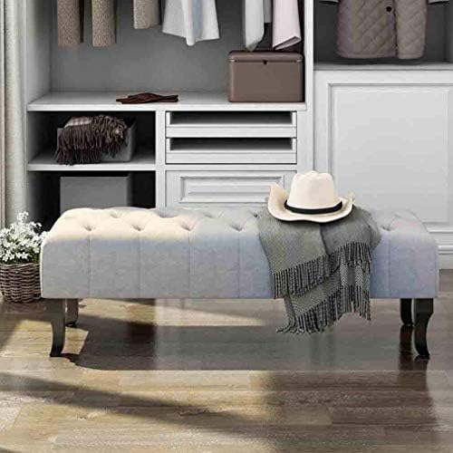 Upholstered Footstool Chaise Lounge Sofa Stool Chic Button Tufted Hallway Seat Bench Wooden Leg Fabric Cover Padded (Color : Blue, Size : 100 cm)