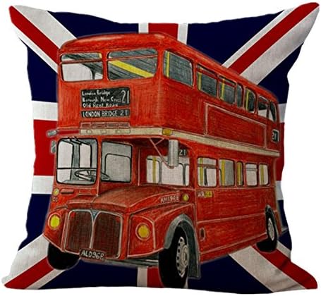 VVLuck Animal Printed Decorative Stuffed Cushion Square Shaped Pillow Case Hidden Zippered Cushion Cover Cotton Linen Throw Pillow Case for Kids Adults Home Decoration London Bus 18"x18"