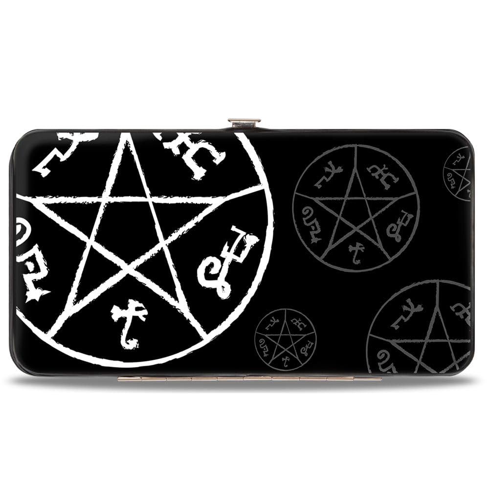 Bisagra con hebilla para mujer - Cartera con símbolo de trampa del diablo sobrenatural disperso en negro/gris/blanco, multicolor, 7 x 4 EE. UU.