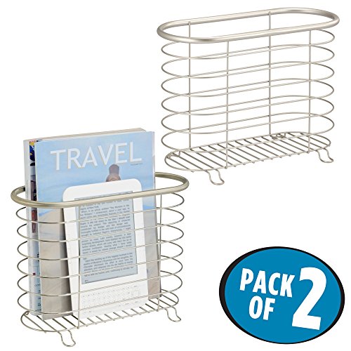 mDesign Decorative Modern Magazine Holder and Organizer Bin - Standing Rack for Magazines, Books, Newspapers, Tablets in Bathroom, Family Room, Office, Den - Steel Wire Design - Pack of 2, Satin - Thumbnail 4