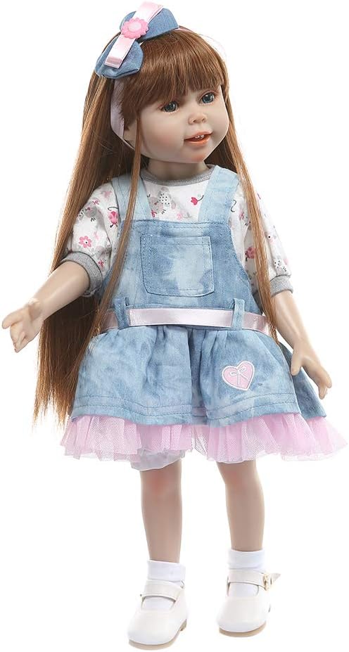 XANGLO 45cm Reborn Doll Realistic Full Silicone Newborn Baby Toy Long Hair Girl Princess Clothes Pacifier Lifelike Handmade Birthday Gifts