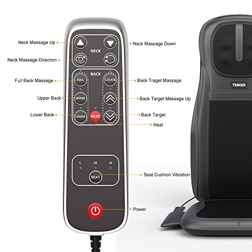 Massage Cushion, TENKER Shiatsu Neck & Back Seat Cushion with Heat Function and 3 Massage Styles Rolling, Spot, and Kneading - One Year Warranty
